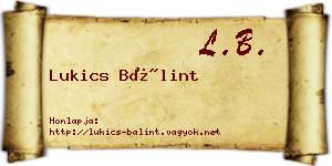 Lukics Bálint névjegykártya